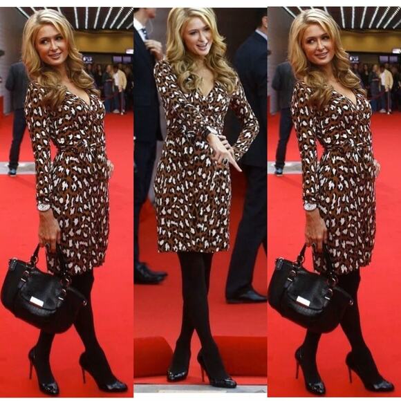DVF Diane Von Furstenberg NEW JEANNE TWO Wrap Dress SPOTTED CAT‎ HAZELNUT - Picture 1 of 11